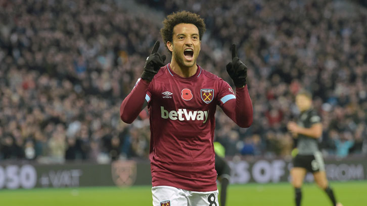 Felipe Anderson celebrates scoring against Burnley