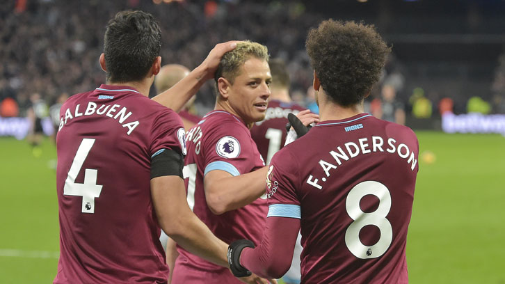 Chicharito celebrates scoring against Burnley