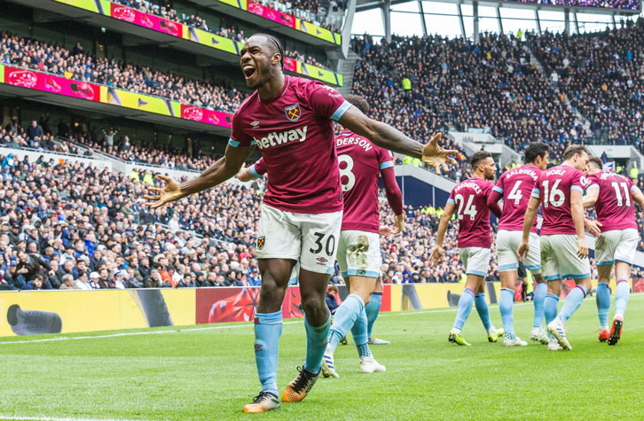 Michail Antonio celebrates at Spurs