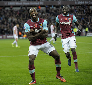 Antonio celebrates another headed goal