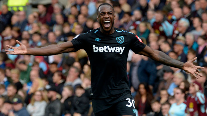 Michail Antonio celebrates his goal at Burnley