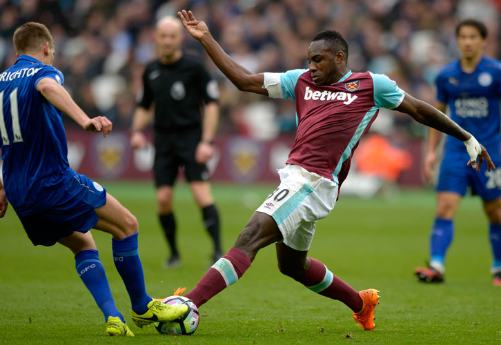 Michail Antonio in action against Leicester City
