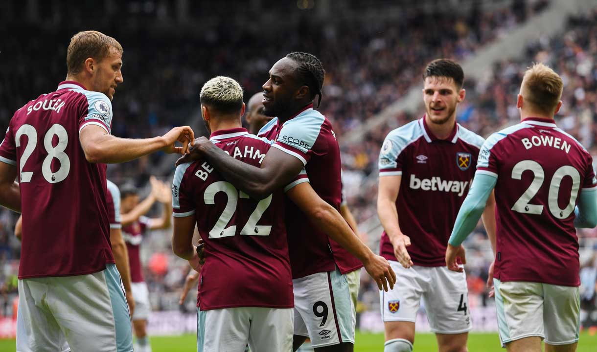 Michail Antonio celebrates his goal at Newcastle