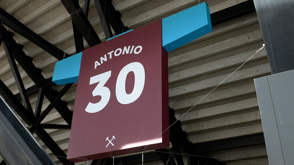 Michail Antonio's giant shirt on display in the concourse