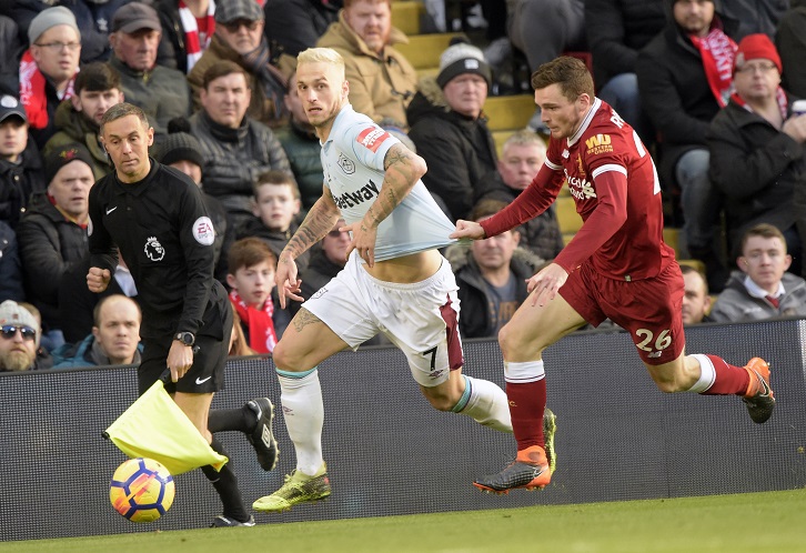 Marko Arnautovic carried the biggest threat for the Hammers at Liverpool on Saturday