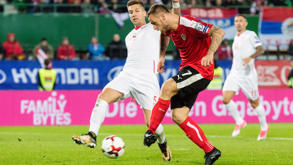 Marko Arnautovic scores against Serbia