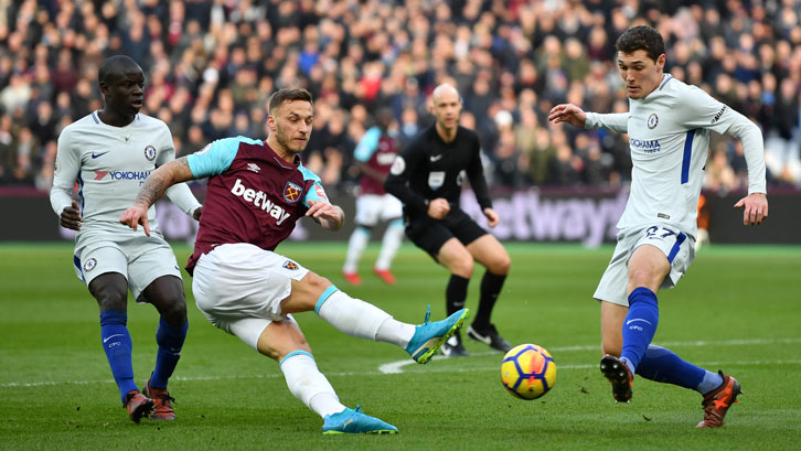 Marko Arnautovic in action against Chelsea at London Stadium