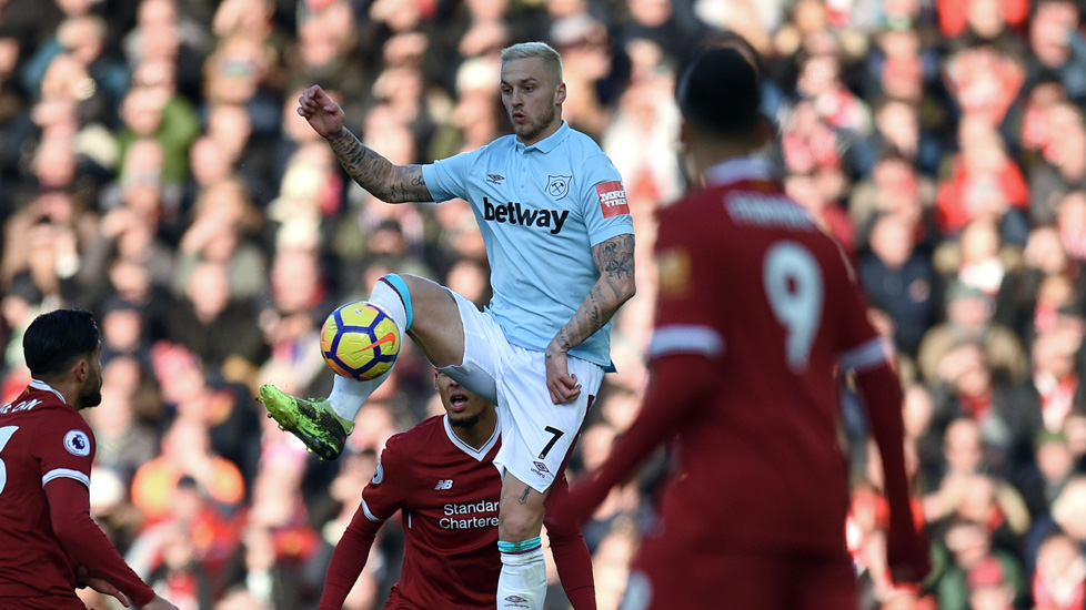 Marko Arnautovic in action against Liverpool