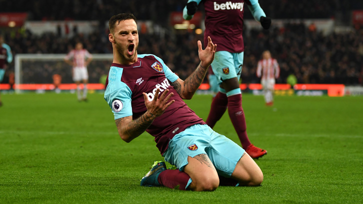 Marko Arnautovic celebrates his goal at Stoke