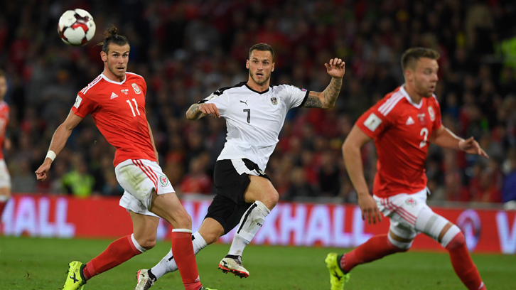 Marko Arnautovic shoots for goal against Wales