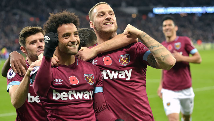 Marko Arnautovic celebrates with Felipe Anderson