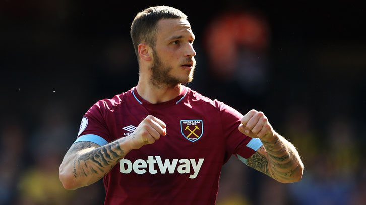 Marko Arnautovic celebrates scoring at Watford