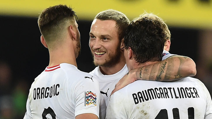 Marko Arnautovic celebrates a goal for Austria