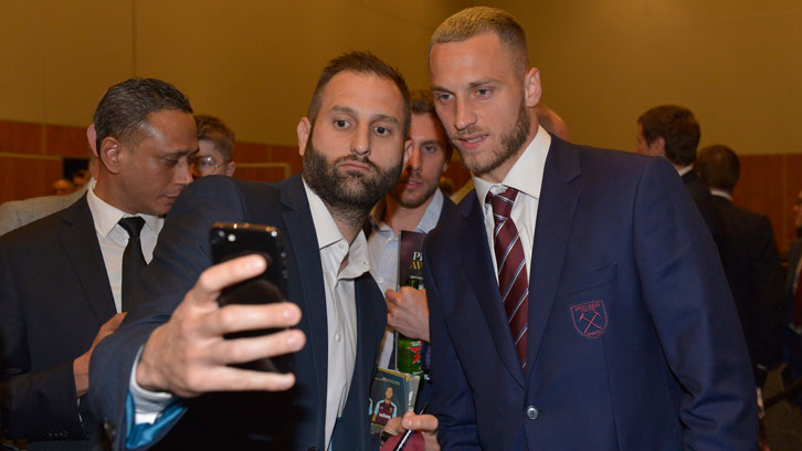 Marko Arnautovic poses for a selfie at the 2018 Player Awards