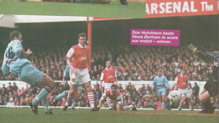 West Ham score at Arsenal in March 1995