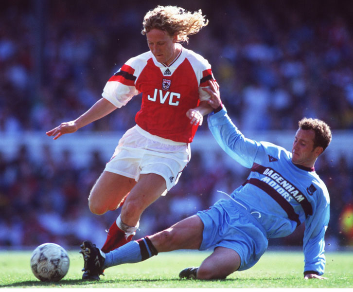 West Ham's Kenny Brown puts in a challenge on Arsenal's Ray Parlour