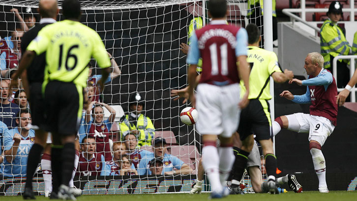 Dean Ashton scores against Wigan Athletic in August 2008