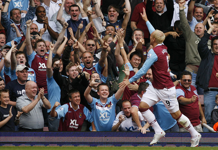 Dean Ashton celebrates scoring against Wigan Athletic in August 2008