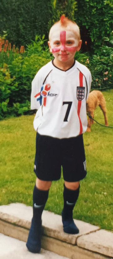 A young Jarrod Bowen dressed as David Beckham