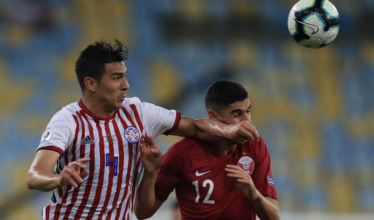 Fabian Balbuena in action for Paraguay against Qatar
