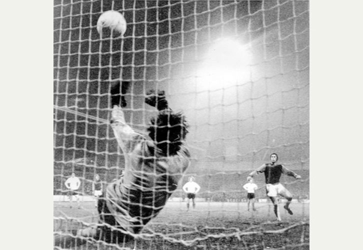 Gordon Banks makes his famous League Cup semi-final save from Geoff Hurst in 1972