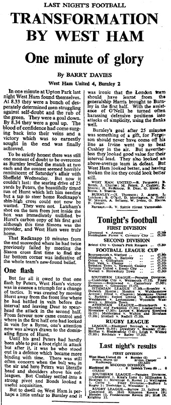 A match report from Billy Bonds' second game for West Ham United