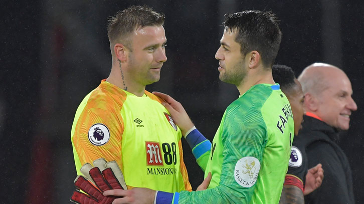 Lukasz Fabianski with compatriot and AFC Bournemouth goalkeeper Artur Boruc