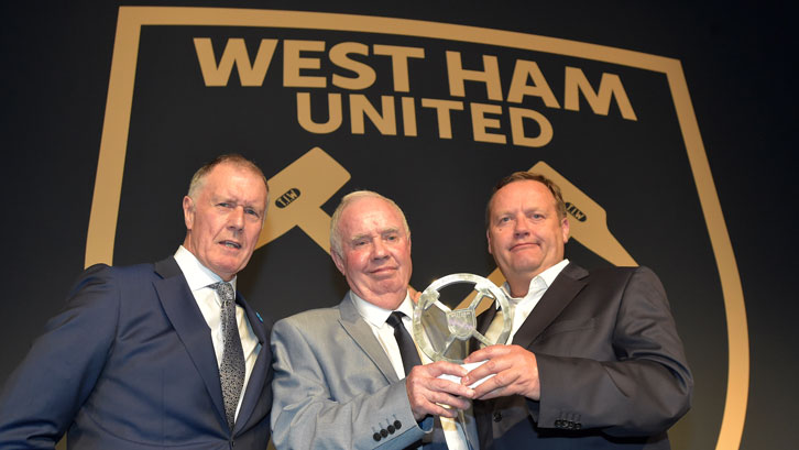 Lifetime Achievement Award winner Ronnie Boyce with Sir Geoff Hurst and BARS Limited's Dave Murphy