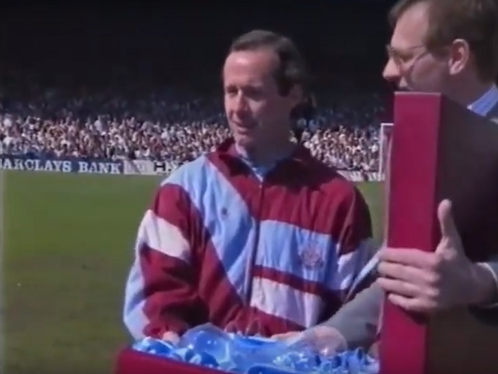 Liam Brady was presented with a gift ahead of his final appearance in May 1990
