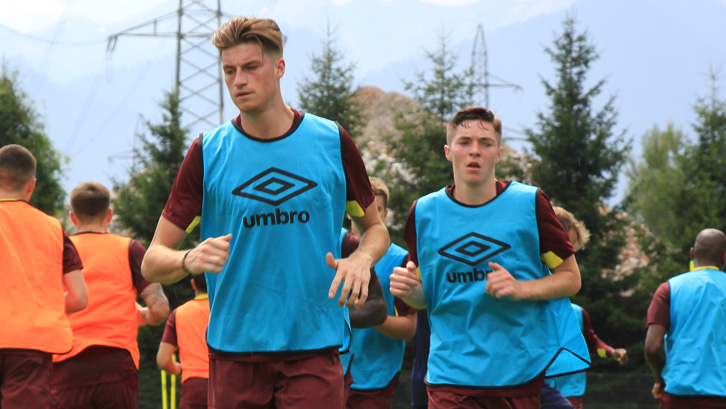 Conor Coventry and Reece Burke warm up in Switzerland