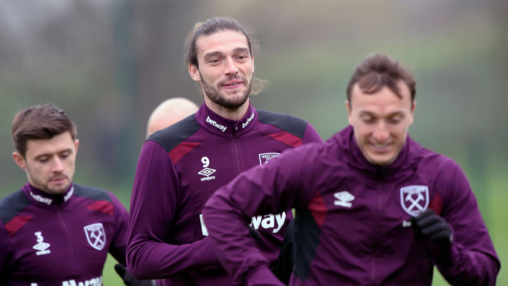 Andy Carroll in training at Rush Green on Friday
