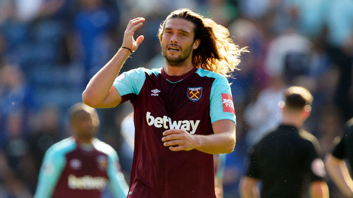 Andy Carroll acknowledges the supporters at Leicester City