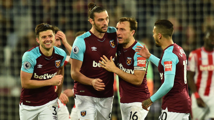 Andy Carroll celebrates his equaliser against Stoke City