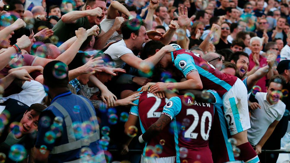 West Ham players celebrating at London Stadium