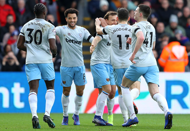 West Ham players celebrate at Crystal Palace