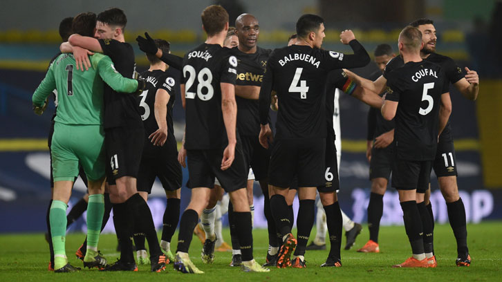 West Ham celebrate victory at Leeds