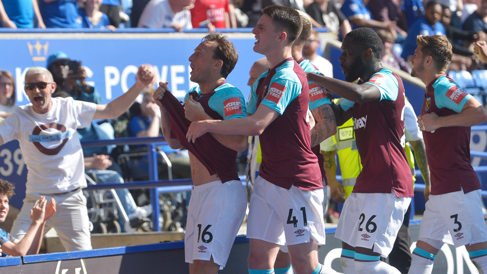 West Ham players celebrate at Leicester