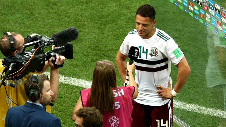 Chicharito being interviewed after Mexico's 2-1 win over South Korea