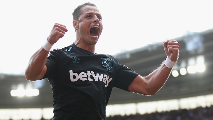Chicharito celebrates his goal at Southampton in August