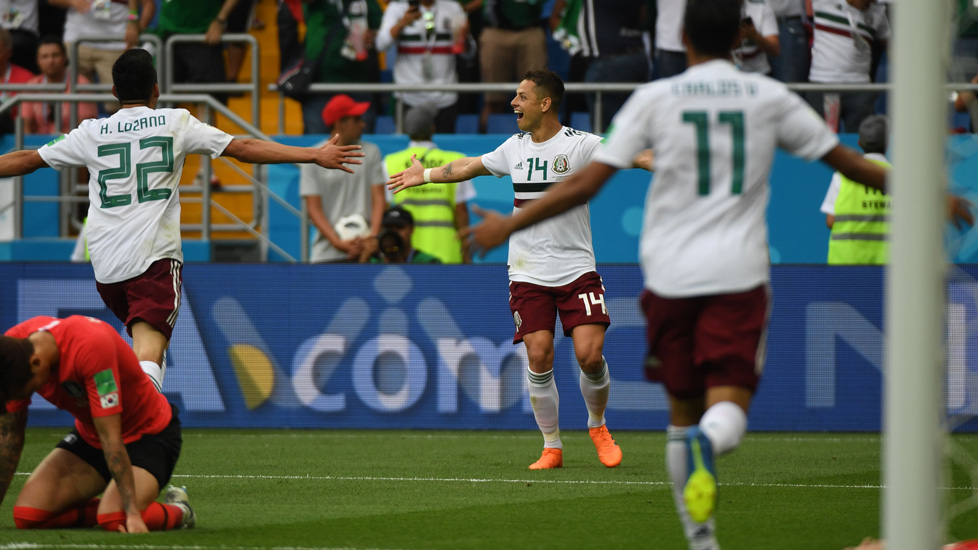 Chicharito celebrates his goal against South Korea