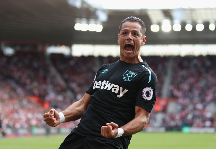 Chicharito celebrates his goal against Southampton