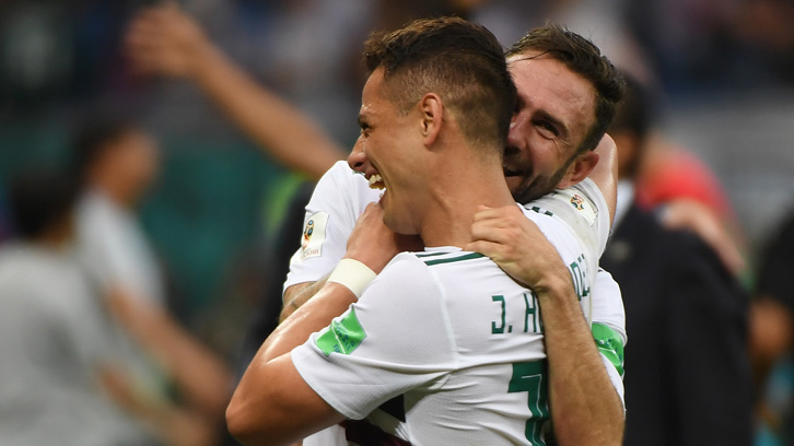 Chicharito celebrates with Miguel Layun