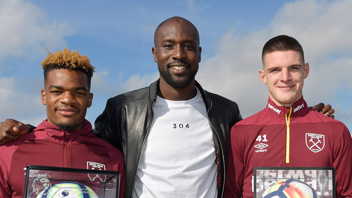 Carlton Cole with Grady Diangana and Declan Rice