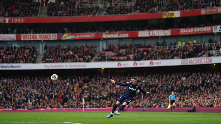 Aaron Cresswell in action against Arsenal