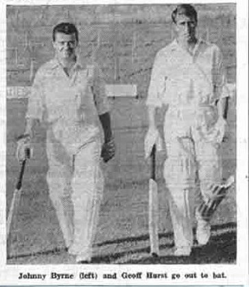 Johnny Byrne and Geoff Hurst in their cricket whites
