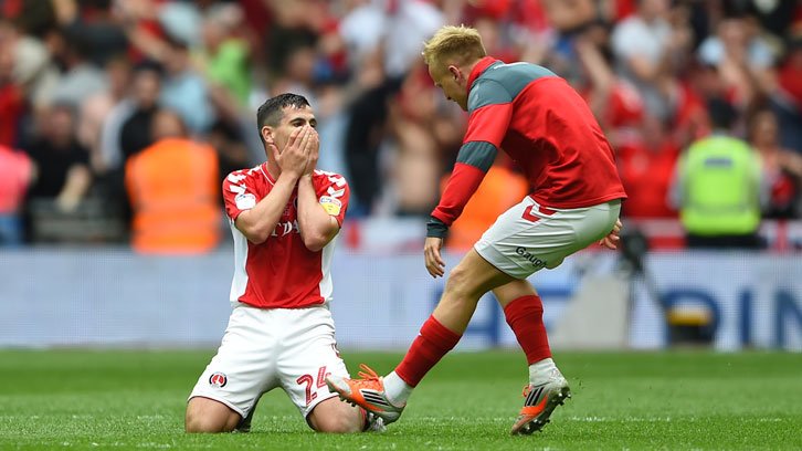 Celebrating victory in the League One Play-Off final