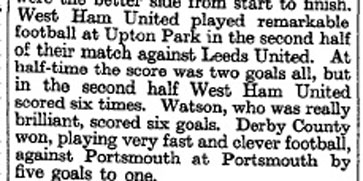 Cutting from 8-2 win v Leeds United in February 1929