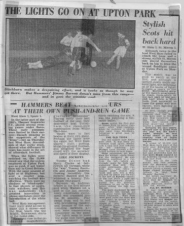 The first-ever floodlight match at the Boleyn Ground