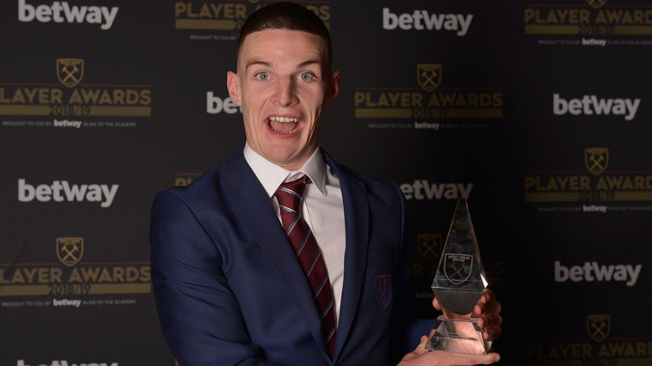 Declan Rice completed a hat-trick of Young Hammer of the Year awards