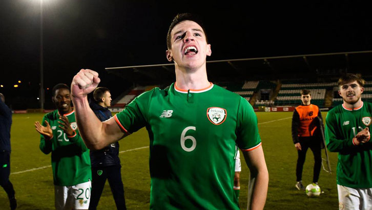 Declan Rice celebrates victory over Azerbaijan